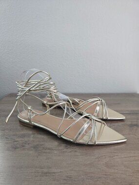 I.N.C. International Concepts Women's Kharmaa Lace-up Flat Sandals Gold Size 9M